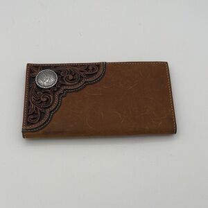Nocona Brown Leather Card Holder with Silver Detail